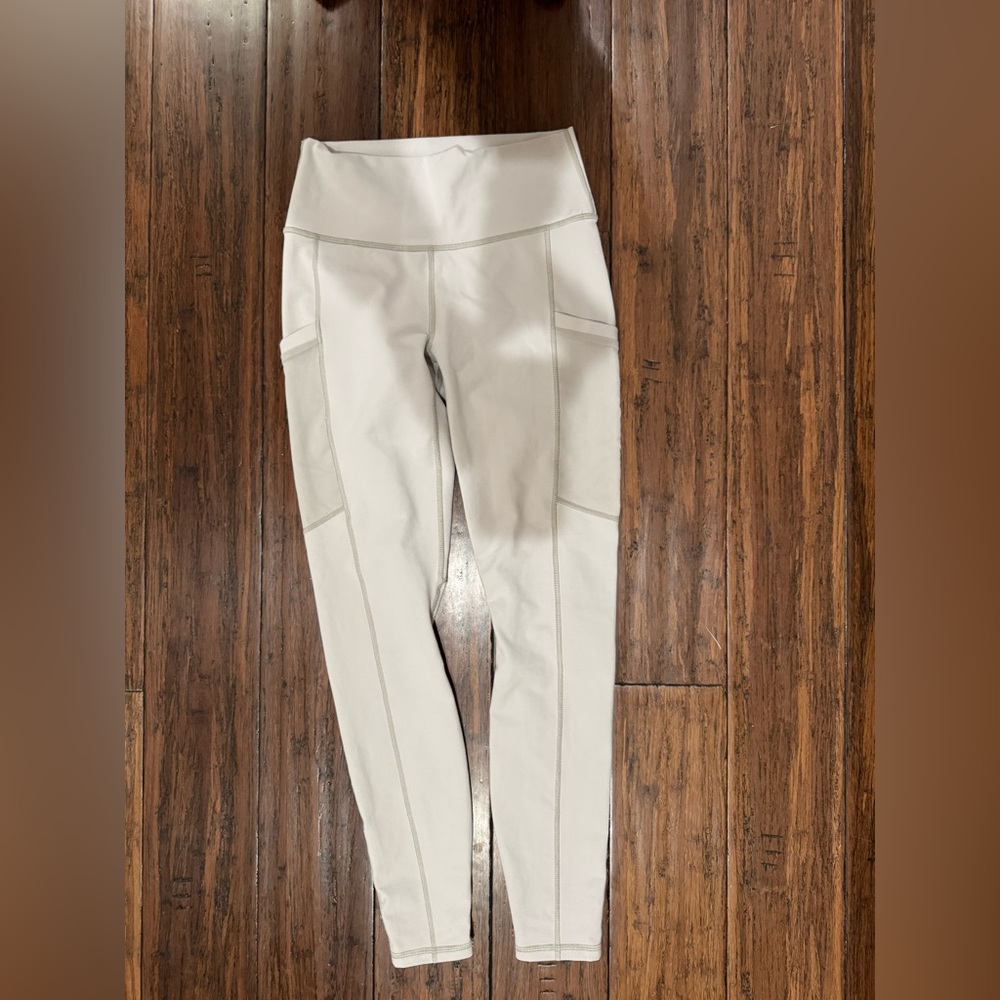 Fabletics PowerHold High-Waisted Leggings w/ Pockets | XS | Neutral Beige